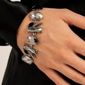 Black & Smoke Crystal Statement Bracelet | Silver-Tone, Adjustable Extender